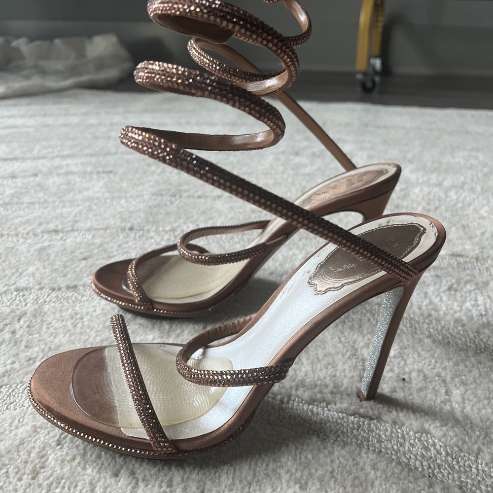 René Caovilla Crystal Wrap Stiletto Sandals | Bronze | Made in Italy